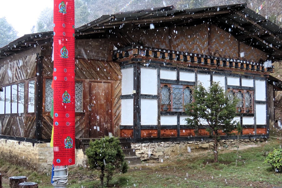 Snow at Tharpaling Monastery, Bhutan © Gina Nichol 