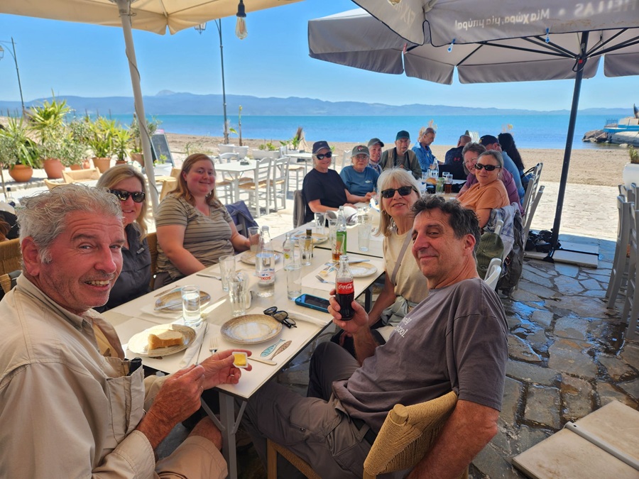 Lunch overlooking the Gulf of Kalloni. Photo © Gina Nichol